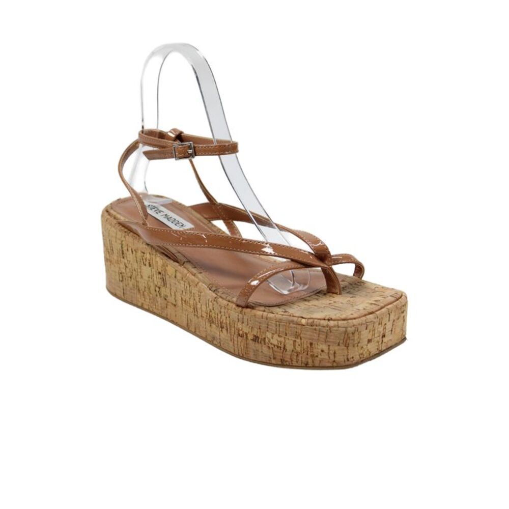 Steve Madden Women's Open Toe Strappy Cork Wedge Sandals Tan Size 7